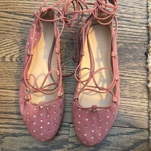 J. Crew Lace Up Rhinestone Studded Pink Flats